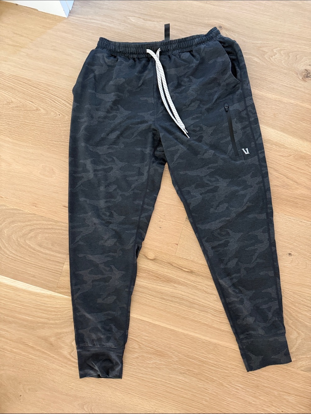 Vuori Black Camo Joggers with White Drawstring